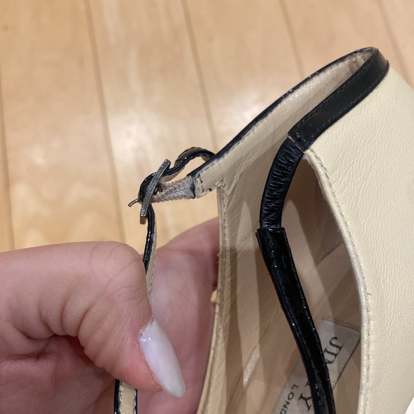 Jimmy Choo Patent Leather 133 Twist Nude Black Buckle Pointed Toe Heels Pumps 38 - Picture 13 of 16